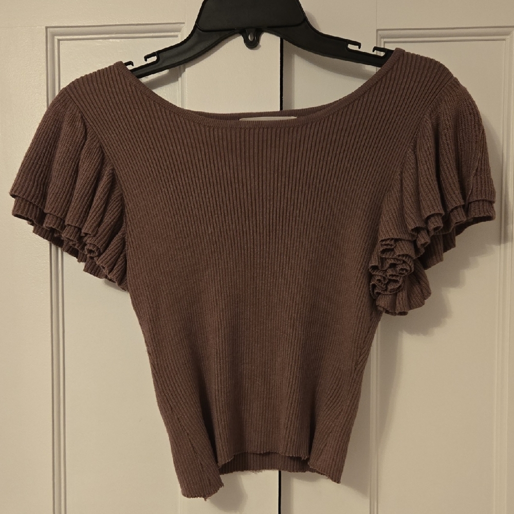 Say What? Brown Ruffled Kids Sweater Top